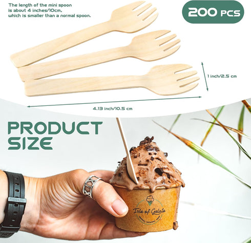 200 Pack 4" Mini Wooden Spork Disposable Spork Biodegradable Birchwood Fork Spoon for Camping, Party, Wedding and Family Gatherings