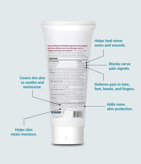 Diabetics' Pain Relieving Foot Cream, Extra-strength Cream for Neuropathy Pain Relief, 3.0 oz with Capsaicin, Menthol,