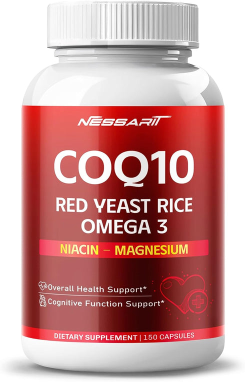 NESSARIT COQ10 + Red Yeast Rice Supplement - 10-in-1 Natural Blend with Omega