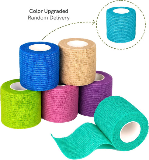 FriCARE Self Adhesive Bandage Wrap - 2 Inches X 5 Yards, 6 Rolls, Rainbow Medical Tape for First Aid