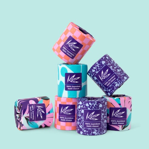Bim Bam Boo Bamboo Toilet Paper - 2 Ply Sustainable Tissue, 8 Double Rolls, 320 Sheets Per Roll