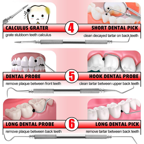 Antonki Dental Hygiene Kit, Dental Cleaning Tools, Metal Picks, Plaque Remover, Stainless Steel Tooth Tartar Scraper