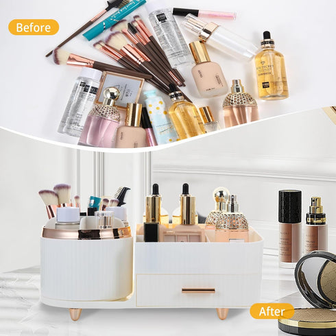 Makeup Organizer Countertop with Drawers - 360 Rotating Large Capacity Skincare Organizer for Vanity
