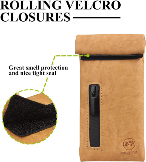 FIREDOG Smell Proof Bags, PU Leather Odor Proof Pouch for Small Travel Storage, 3"x6" (Brown)