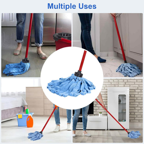 Microfiber Mop Cloth Heads Replacements: One Mop Handle with Two Blue Microfiber Cloth Heads Compatible with All