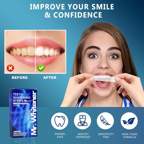 Mr.Whitener 14 7 Packs, Teeth Whitening Strips, Premium Tooth Whitening Kits: Strips Dentist-Approved, Peroxide-Free