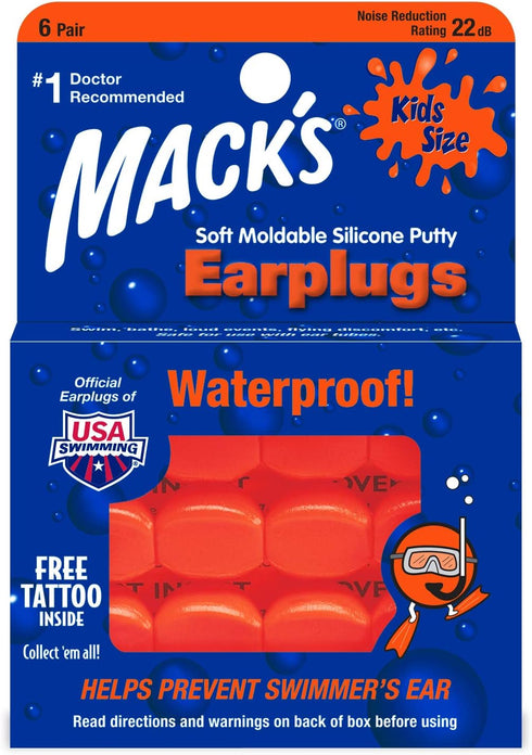 Mack's Soft Moldable Silicone Putty Ear Plugs, Kids Size, 6 Pair - Comfortable Small Earplugs for Swimming