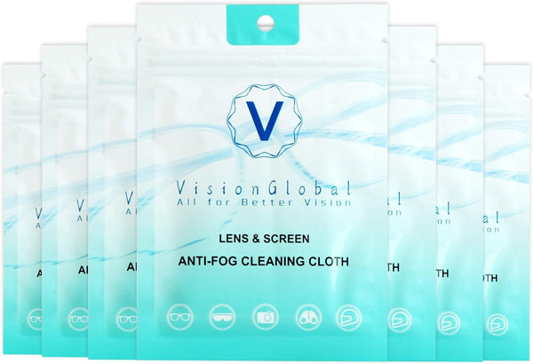 VisionGlobal Anti-Fog Cloth - Clean Screen Monitors & Camera Lenses (7 Packs, Individually Packaged)