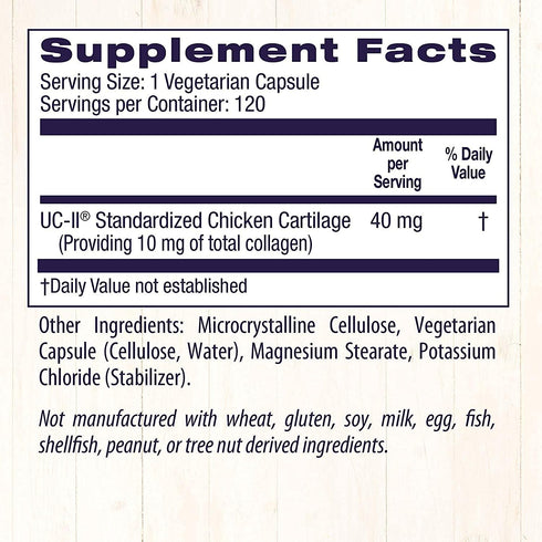 Healthy Origins UC-II, 40 mg Premium Collagen Supplement for Joint Health, Mobility & Flexibility, 120 Veggie Caps