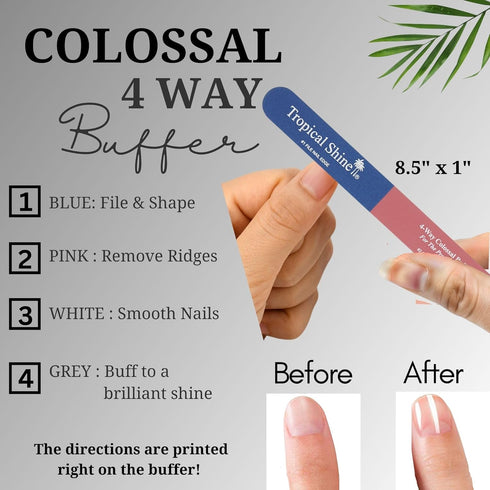 Tropical Shine Colossal 4-Way Blue-Pink Buffer - Professional Nail File & Buffer for Shaping and Polishing Nails