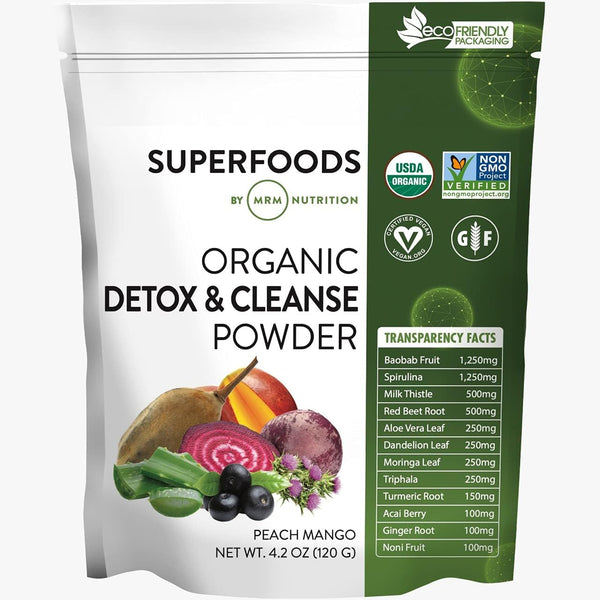 MRM NUTRITION Organic Detox and Cleanse Powder, Peach Mango Flavor, 15 Servings, Superfoods