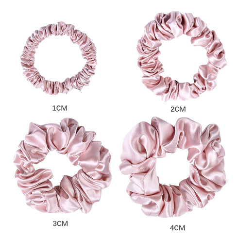 MTSNOO 100% Pure 22 Momme Mulberry Silk Scrunchies for Hair & Sleep, 4 Pack, Rosy Pink