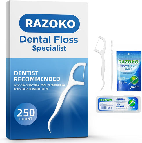 Dental Floss Picks Toothpicks - 250pcs with Portable Cases and 100pcs BrushPicks Interdental Toothpicks