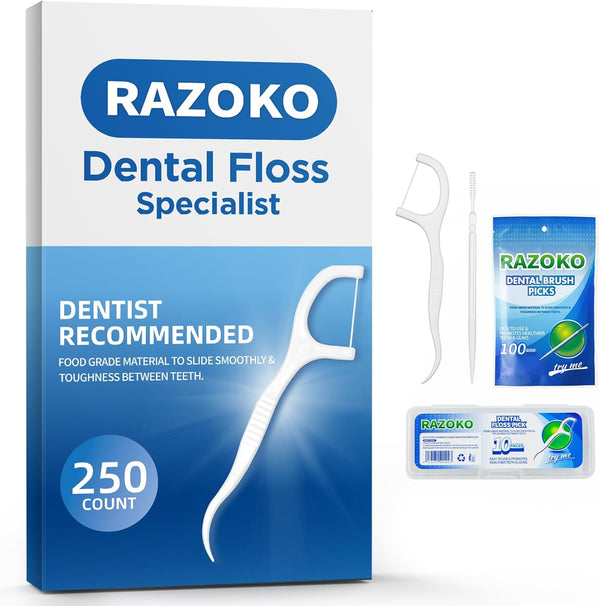 Dental Floss Picks Toothpicks - 250pcs with Portable Cases and 100pcs BrushPicks Interdental Toothpicks