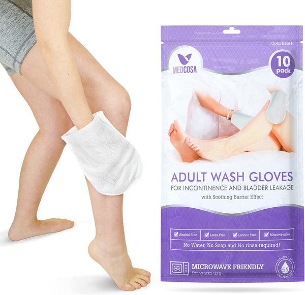Medcosa Adult Washcloths - Unique Disposable Body Wipes Shaped Like a Glove, Pack of 10