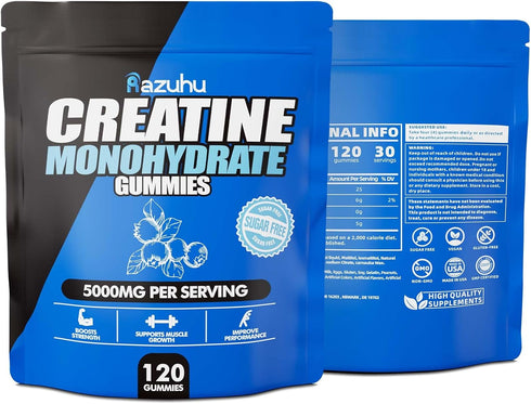 Creatine Monohydrate Gummies for Men & Women - 5g per Serving, Sugar Free, Vegan, Pre-Workout Supplement (120 Count) -