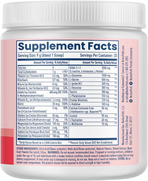 NativePath Native Hydrate Electrolytes Powder with BCAAs, Zero Sugar, Mixed Berry Hydration Powder, Keto & Paleo