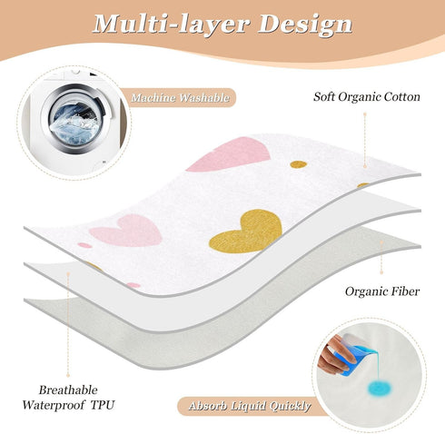 miaozhen 52" 34" Heart Dot Valentine's Day Extra Large Resuable Changing Pad Covers Soft Absorbent Pets Potty Training