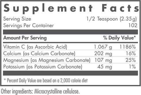 Nutricology Buffered Vitamin C Powder - Calcium, Magnesium, Potassium, Ascorbic Acid, Bowel Tolerance, High-Purity, High Dose, Calcium Carbonate - 8.5 Oz