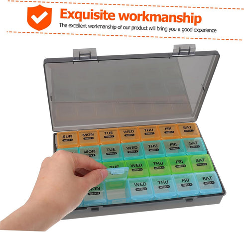 Large Portable Pill Organizer - Durable Weekly Medicine Dispenser