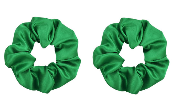 Women Teen Girls Satin Scrunchies, Hair Accessories Elastic Ponytail Holder - Set of 2 (Green)