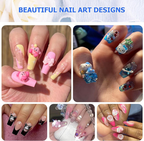 Mix Assorted 3D Nail Charms, Kawaii Kitty Bowknot Lollipop Bear Planet Nail Supplies with Rhinestones for Crafts