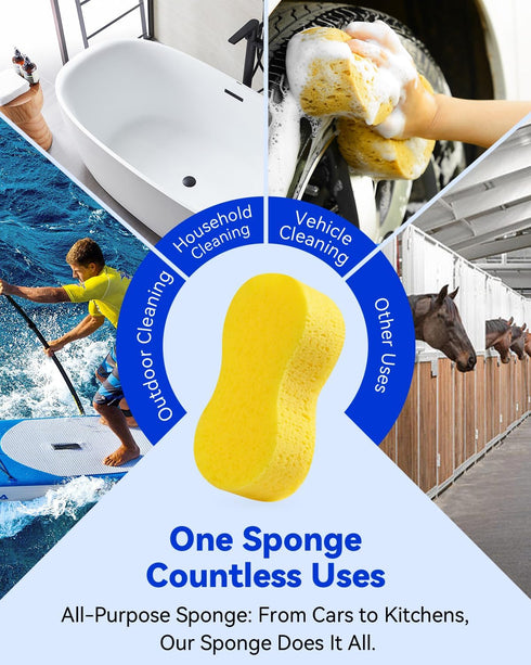 Large Car Wash Sponge Kit, 2.4in Thick Foam Scrubber, Easy Grip Sponges for Kitchen, Bathroom, Household Cleaning, 3pcs