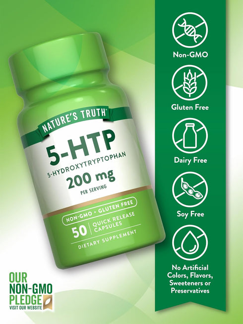 Nature's Truth 5HTP 200mg Capsules | 50 Count | Non-GMO & Gluten Free Supplement, 5 Hydroxytryptophan