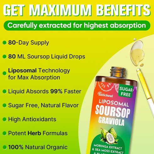 Selicheal (80ML) 10 1 Immunity, 2.8 Oz 80 Supplement Liquid Drops, in Soursop Multivitamin Drops with Leaf Extract