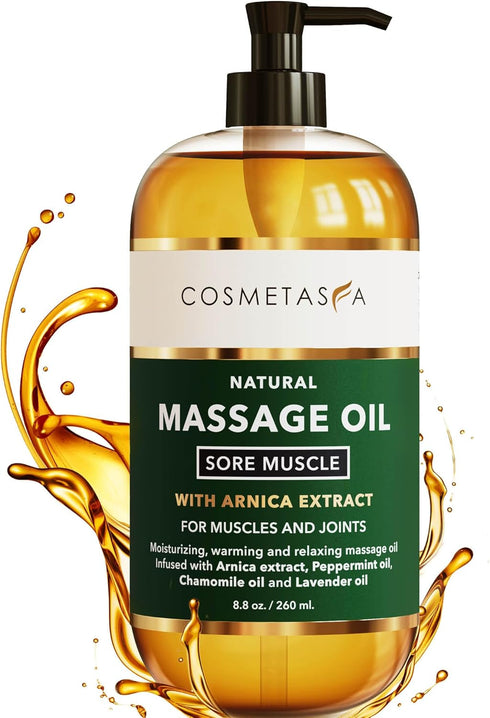 Cosmetasa Sore Muscle Massage Oil, 8.8 oz, Soothes Muscle and Joint with Arnica Extract, Peppermint, Chamomile, Lavender