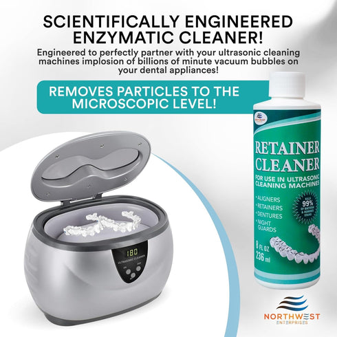 Ultrasonic Retainer Cleaner Solution Concentrate, 16 oz - Cleans Mouthguards, Invisalign, Nightguards, Odor Remover