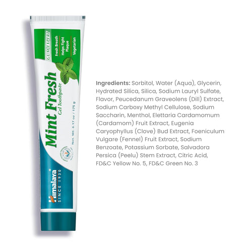 Himalaya Mint Fresh Gel Toothpaste - Fluoride Free, 6.17 oz to Reduce Plaque & Brighten Teeth