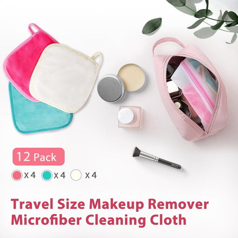 Makeup Remover Cloth, 6" x 6" Reusable Face Towels, Microfiber Washcloth with Mesh Bag, 12 Pack