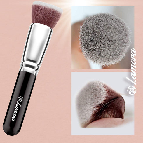 LAMORA Liquid Makeup Foundation Brush - Kabuki Face Brush for Cream, Powder, Blush, Concealer - Flat Top Blending Brush