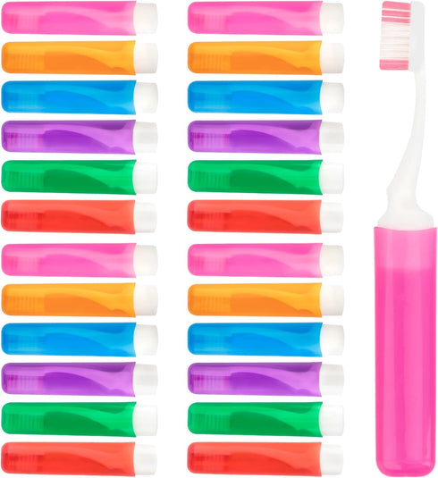 Travel Toothbrush Set - 24PCS Mini Soft Portable Toothbrush with Cover, Individually Wrapped for Camping and Home