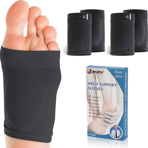 Ailaka 2 Pairs Compression Arch Support Sleeves, Cushioned Gel Pads for Flat Foot Pain Relief