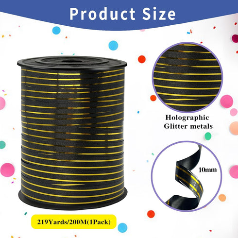 Black Gold Rimmed Balloon Curling Ribbons,219 Yard Ribbon for Balloons, Balloon String,Curling Ribbon for Craft,for Balloon String ,Wedding, Florist Flower,DIY Decor (1 Roll) by WFAUIBR
