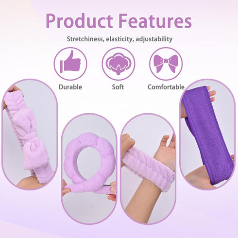 20 Piece Spa Headband and Wristband Set, Face Wash Headband, Bubble Headband, Skin Care Products Gifts for Ladies