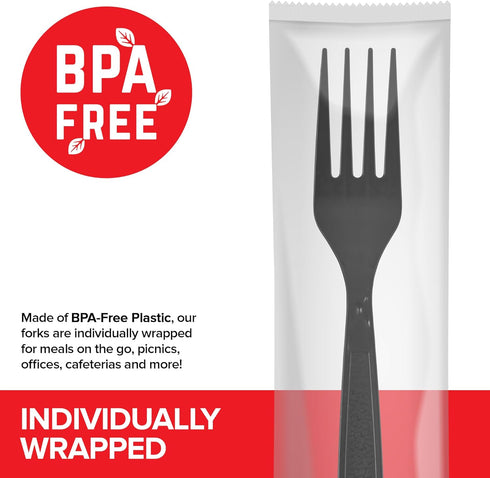 Stock Your Home Individually Wrapped Forks - 250 Count Heavyweight Plastic Forks for Party Supplies