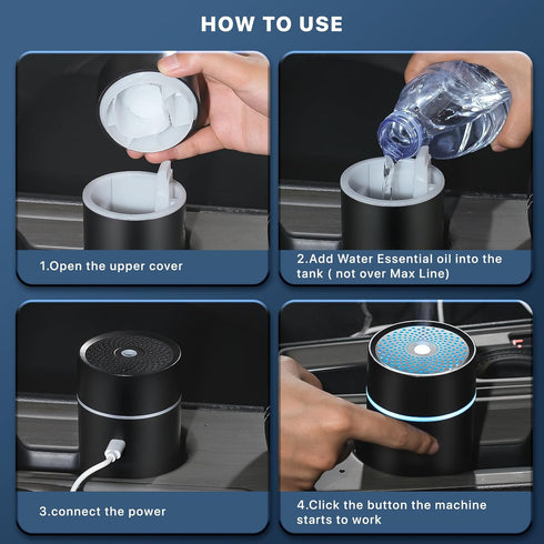 USB-Powered Mini Ultrasonic Mist Humidifier Essential Oil Diffuser for Vehicle - Car Diffusers for Essential Oils