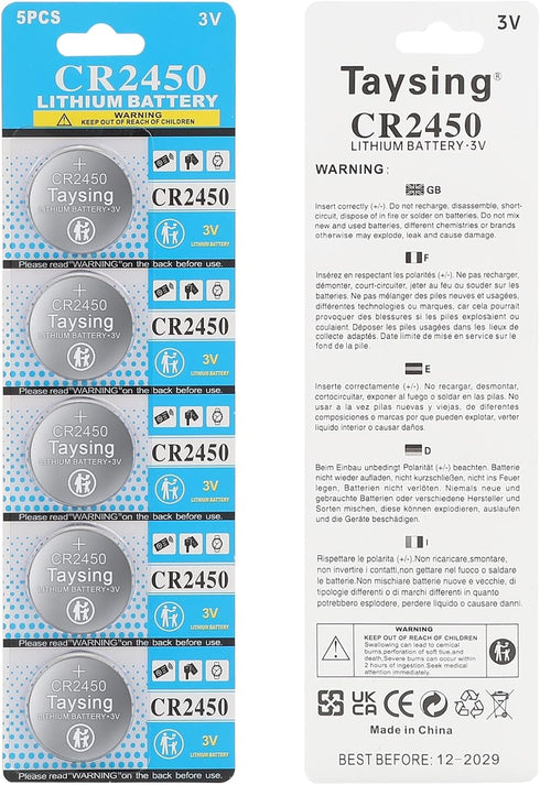 Taysing 25 Pack 3V CR2450 ECR2450 High Capacity Lithium Button Coin Cell Batteries Used in Most Electronic Devices