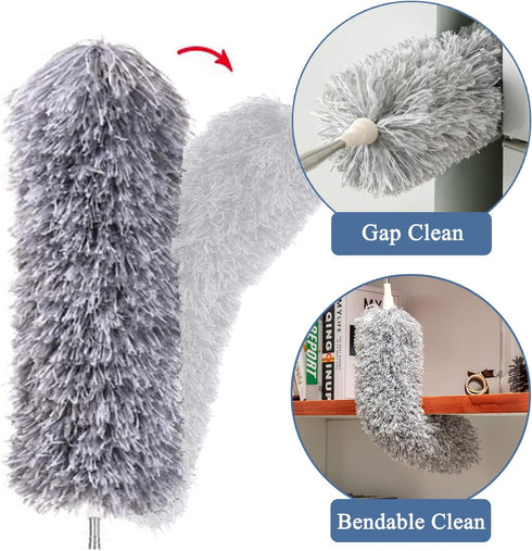 Microfiber Feather Duster, Extendable Cobweb Duster with 100 inches Pole, Washable & Lightweight for Cleaning
