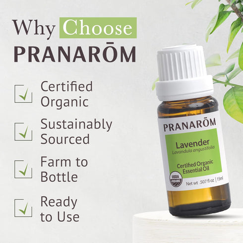 Pranarom USDA Certified Organic Lavender Essential Oil (15ml), 100% Pure Therapeutic Grade for Aromatherapy