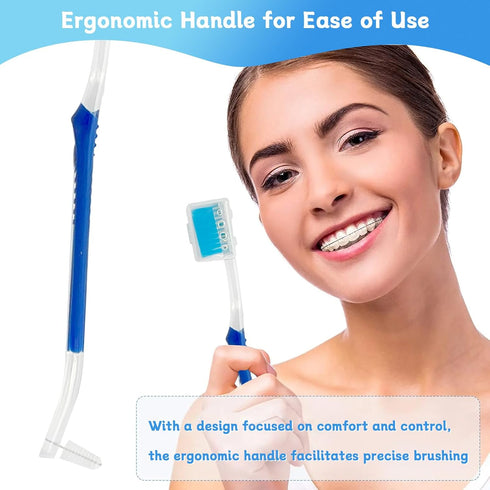 4-Pack Orthodontic Toothbrushes - Double-Ended Design V-Trim Brush & Interspace Brush for Effective Braces Cleaning,