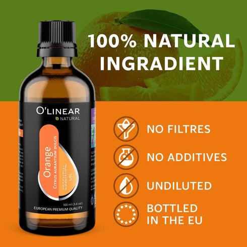 O'Linear Essential Oil for Diffuser, 3.4 Fl Oz, Pure Orange Scented Aromatherapy for Air Humidifiers