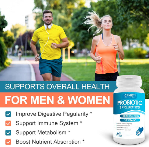 Probiotics 120 Billion CFUs | 60 Vegetarian Capsules | 18 Strains, 3 Prebiotics & Digestive Enzymes for Digestive &