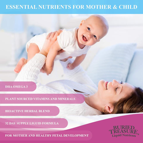 Buried Treasure Prenatal Plus DHA Complete - 16 oz Orange Banana Flavor, High Potency Liquid Formula Supplement for