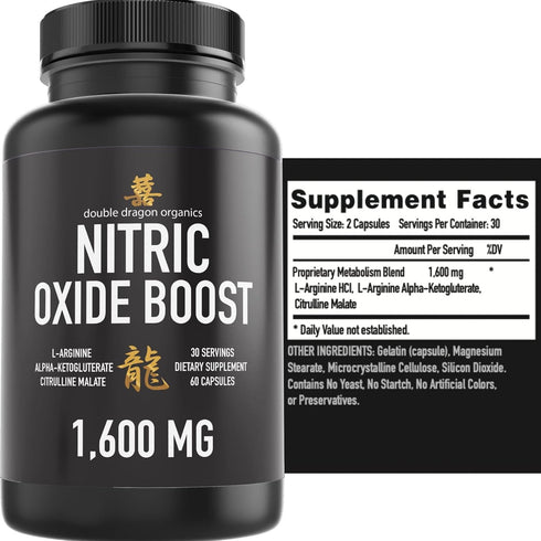 Nitric Oxide Booster Supplement, 1600mg Extra Strength L-Arginine, Citrulline Malate, Alpha-Ketoglutarate (60 Count)