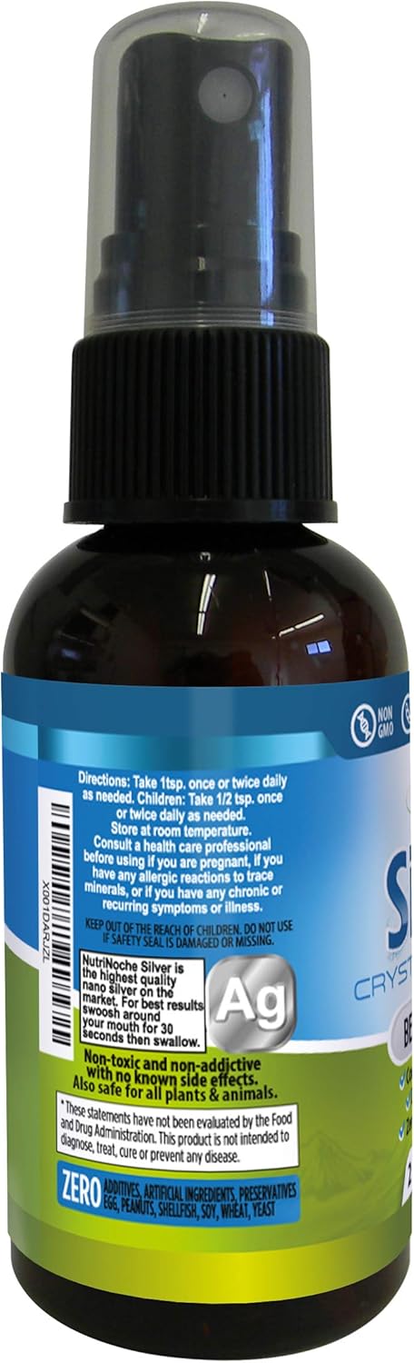 Nutrinoche Ultra Pure Colloidal Silver Spray, 2 Ounces for Daily Immune Support, Organic 99.99% Nano Particles