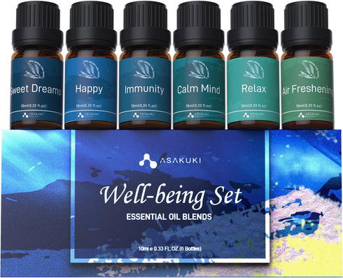 ASAKUKI Essential Oil Blends Set for Diffusers, Calming, Dreams, Breathe, Relaxing Aromatherapy Oils